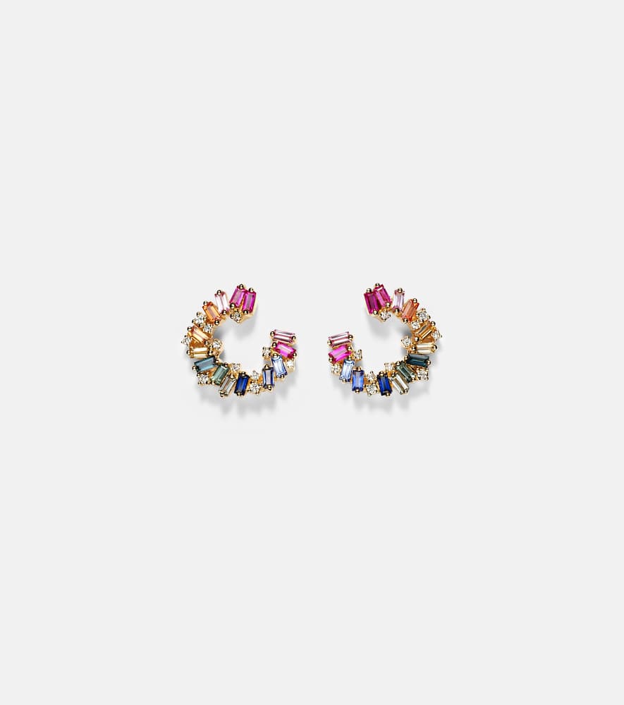 Suzanne Kalan Rainbow Spiral 18kt gold earrings with diamonds and sapphires