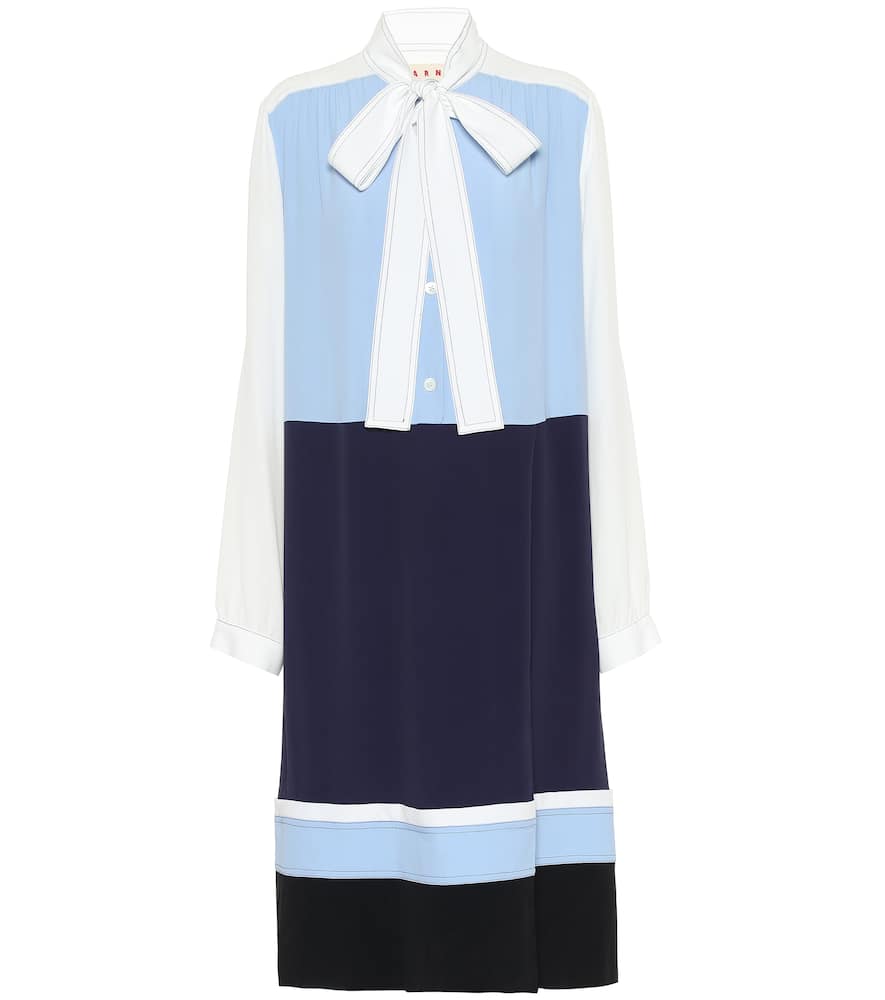 Click to view more detailed imagery on our partner's website Marni Colorblocked Washed Crepe Silk Dress In Blue