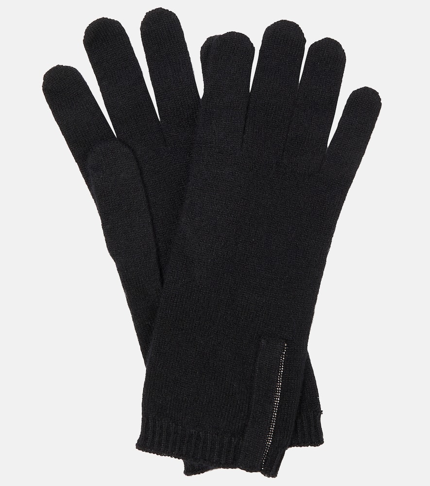 Embellished cashmere knit gloves