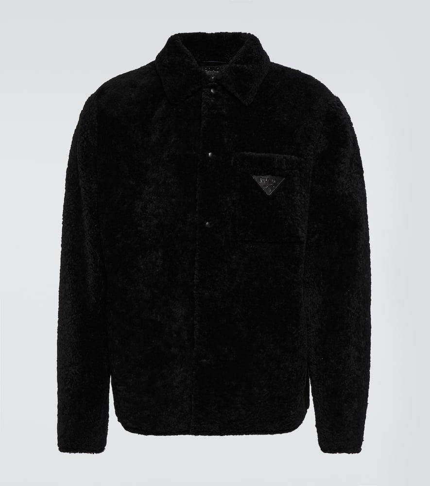 Prada Shearling Jacket In Nero