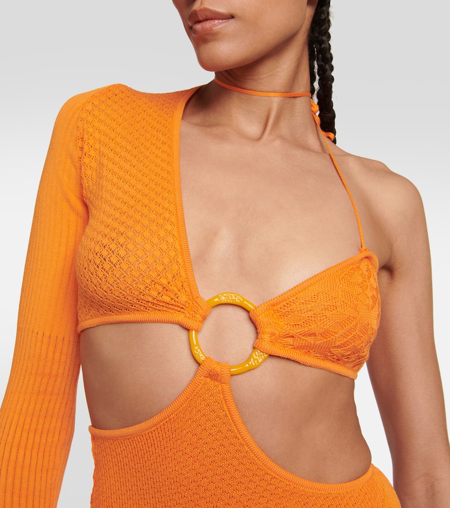 Shop Roberta Einer Legato Asymmetrical Cotton-blend Bodysuit In Orange