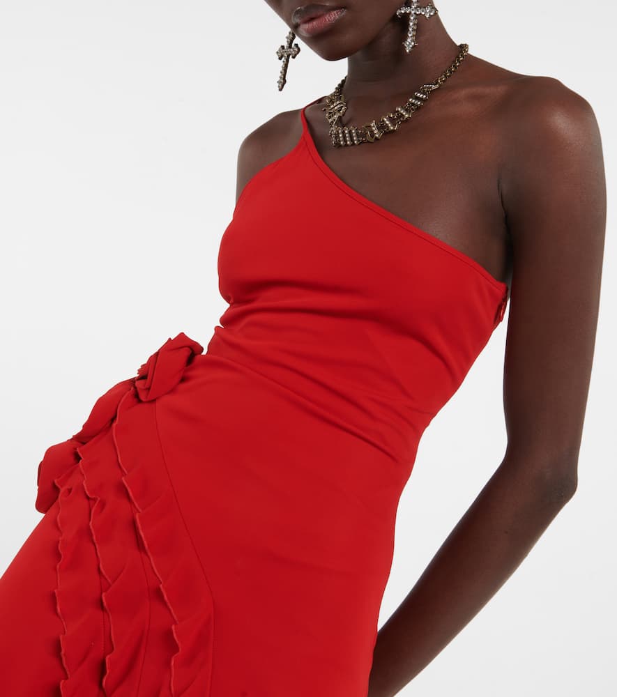 Shop Blumarine Ruffle-trimmed One-shoulder Dress In Lipstick Red