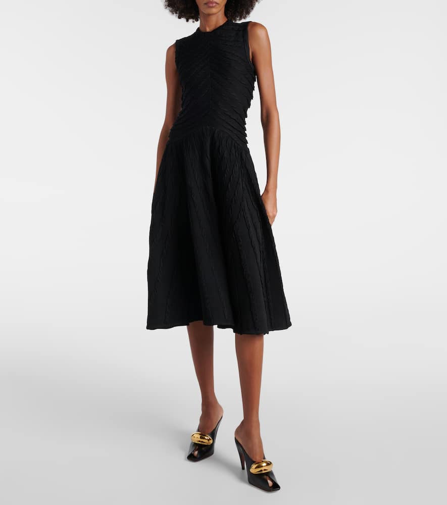 Alaïa Gathered Midi Dress In Noir Alaia