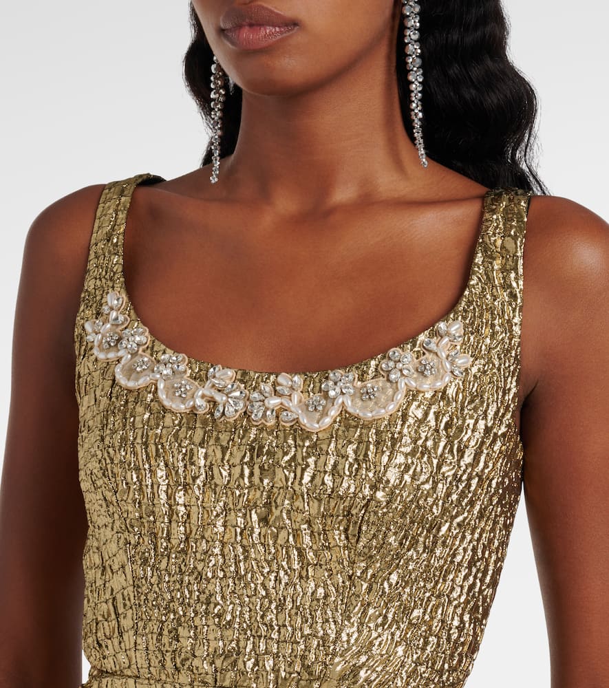 Simone Rocha Embellished Metallic-effect Cloqué Midi Dress In Gold