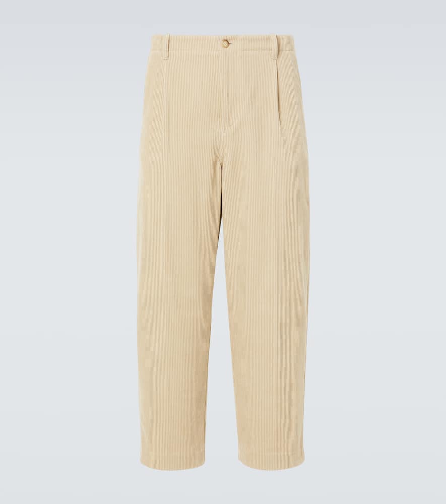 Pleated cotton straight pants