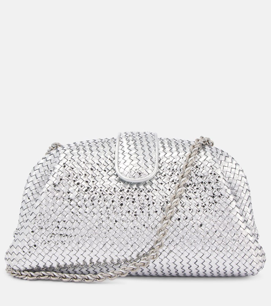 Bottega Veneta Lauren 1980 Medium Leather Clutch In Silver