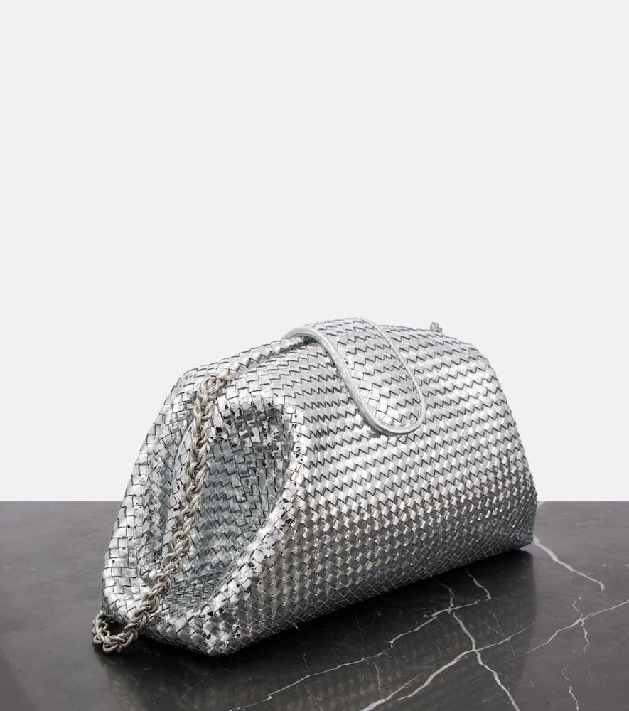 Bottega Veneta Lauren 1980 Medium Leather Clutch In Silver