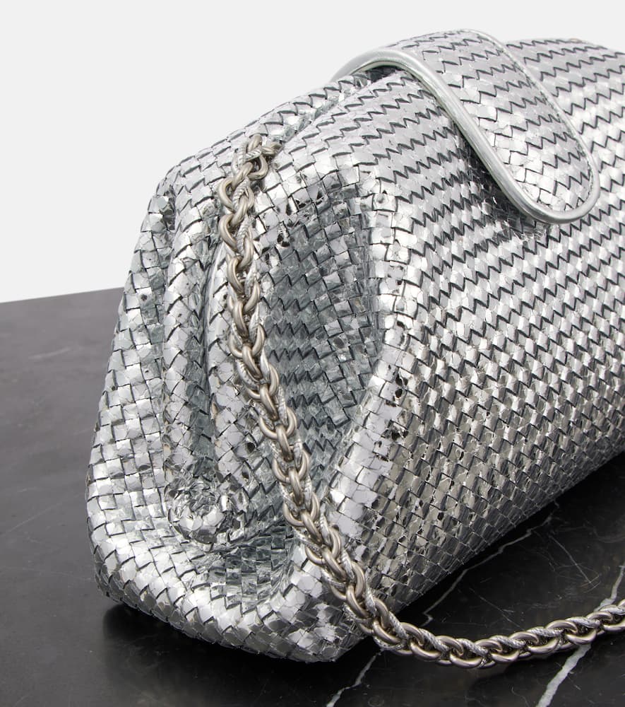Bottega Veneta Lauren 1980 Medium Leather Clutch In Silver