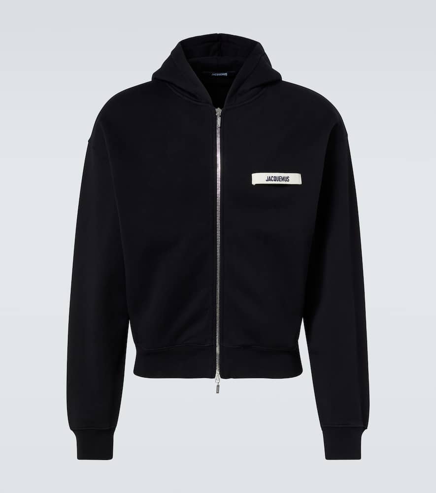Jacquemus The Gros Grain Zip-up Hooded Sweatshirt In Black