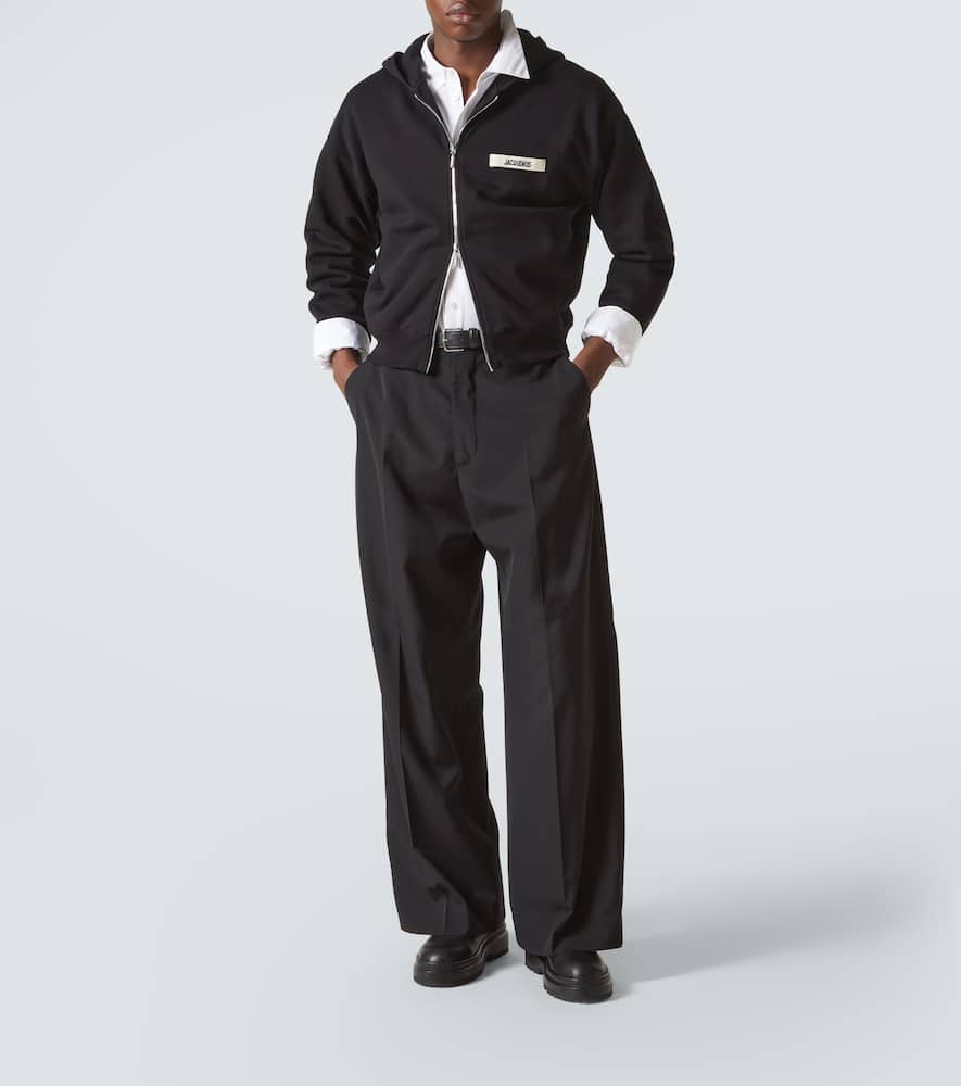 Jacquemus The Gros Grain Zip-up Hooded Sweatshirt In Black