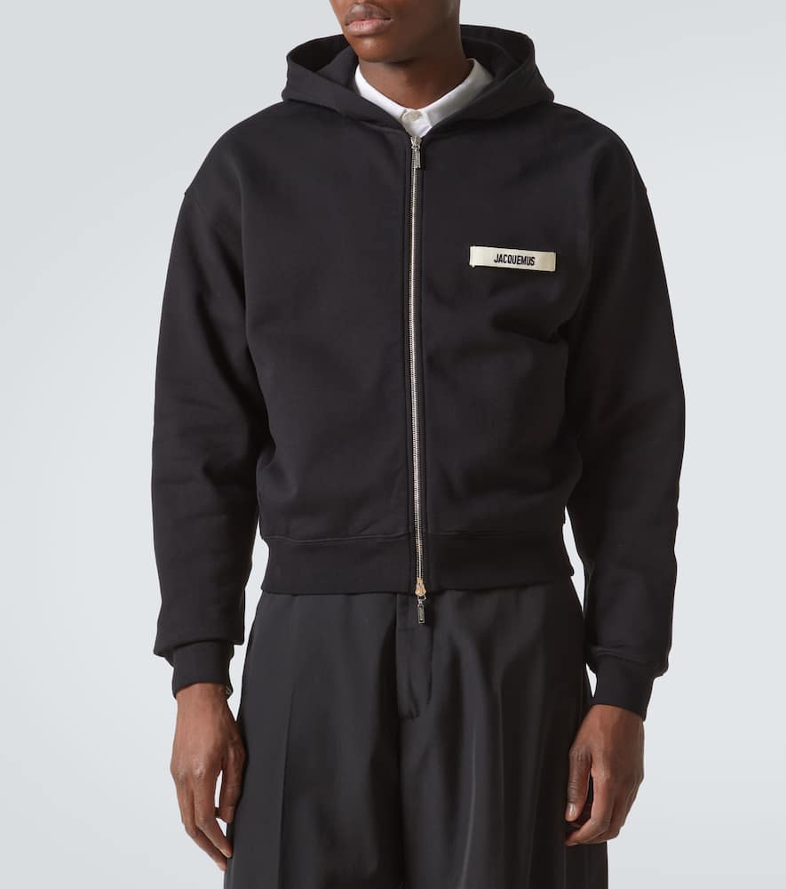 Jacquemus The Gros Grain Zip-up Hooded Sweatshirt In Black