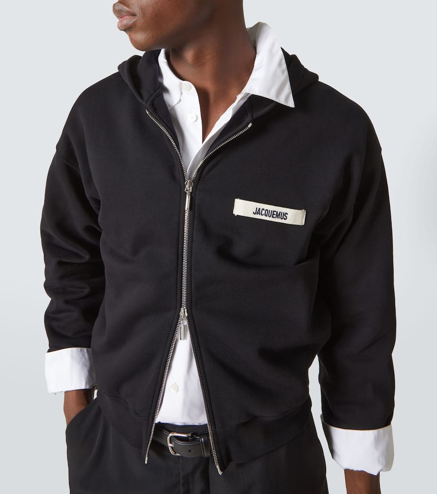 Jacquemus The Gros Grain Zip-up Hooded Sweatshirt In Black