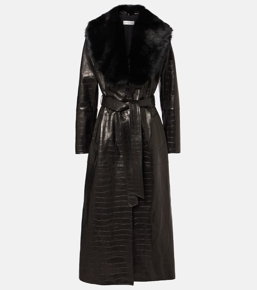 Nour Hammour Dakota Shearling-trimmed Leather Wrap Coat In Black