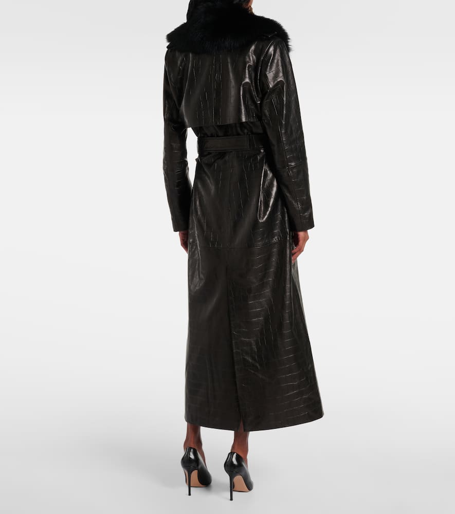 Nour Hammour Dakota Shearling-trimmed Leather Wrap Coat In Black