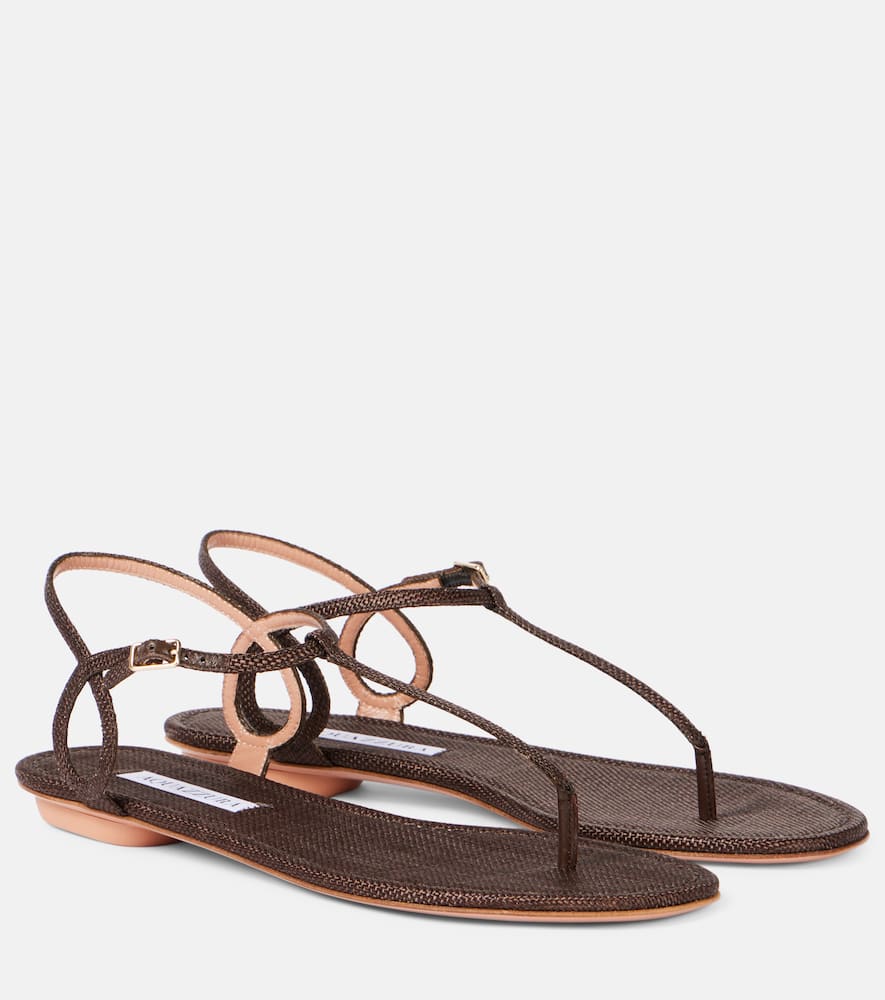 Aquazzura Almost Bare Raffia-effect Sandals In Brown