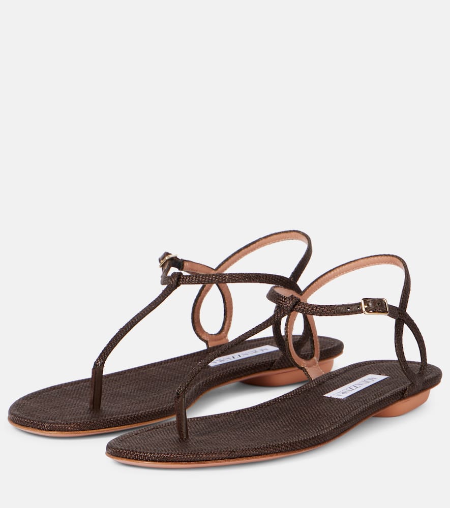 Aquazzura Almost Bare Raffia-effect Sandals In Brown
