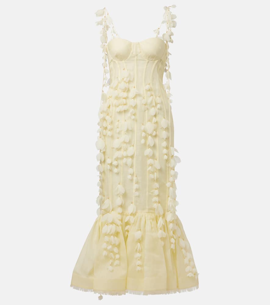 Zimmermann Dawning Linen And Silk Midi Dress In Yellow