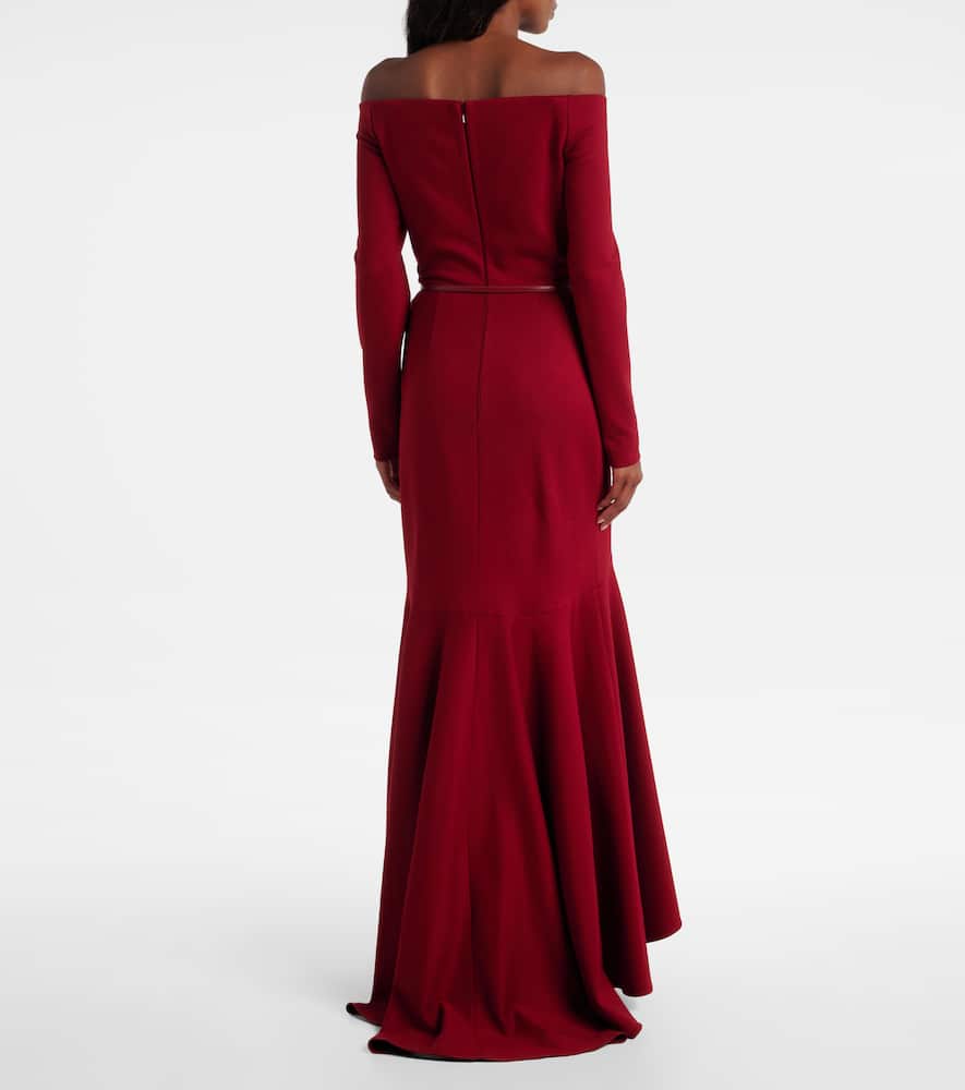Elie Saab Belted Off-shoulder Jersey Gown In Red