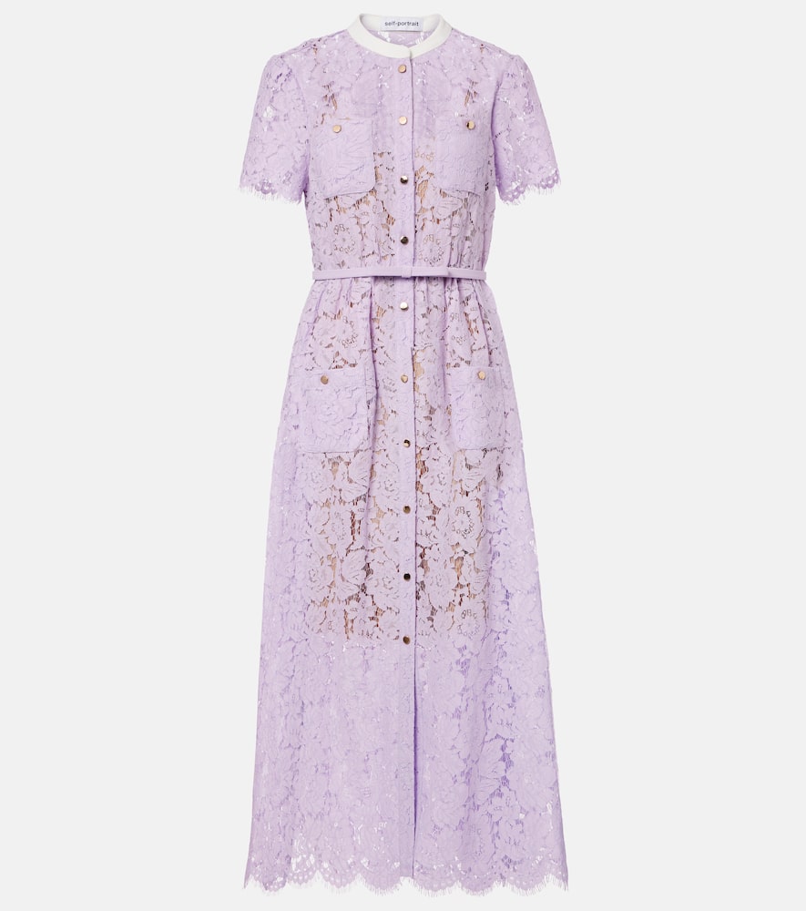 Belted lace midi dress