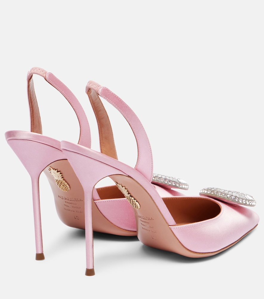  Aquazzura Aquazzura Crystal Hoop 105 Satin Slingback Pumps 
