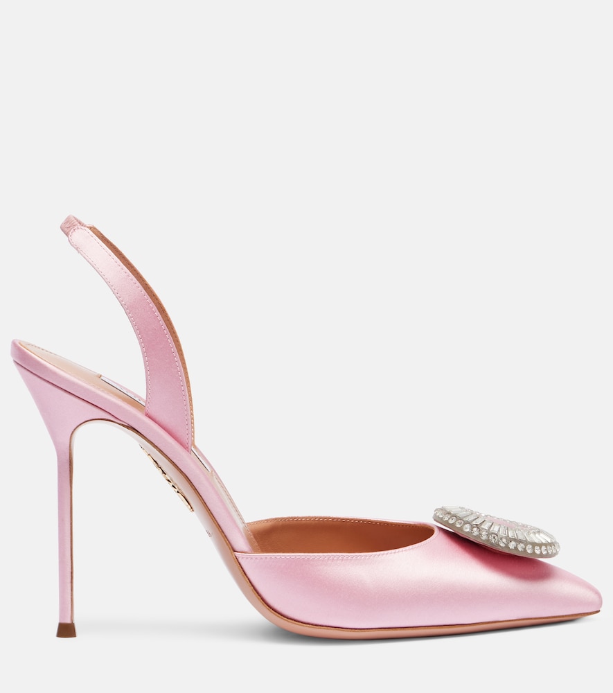  Aquazzura Aquazzura Crystal Hoop 105 Satin Slingback Pumps 