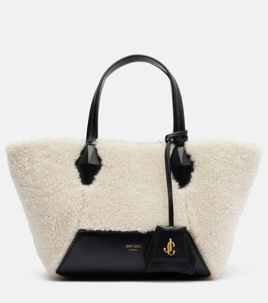 Jimmy Choo Diamond Small Shearling Tote Bag In White