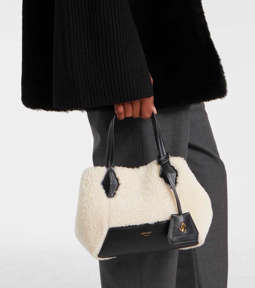 Jimmy Choo Diamond Small Shearling Tote Bag In White