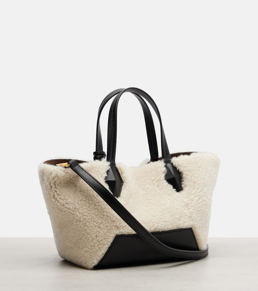 Jimmy Choo Diamond Small Shearling Tote Bag In White