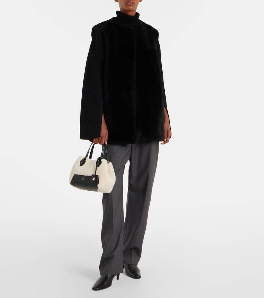 Jimmy Choo Diamond Small Shearling Tote Bag In White