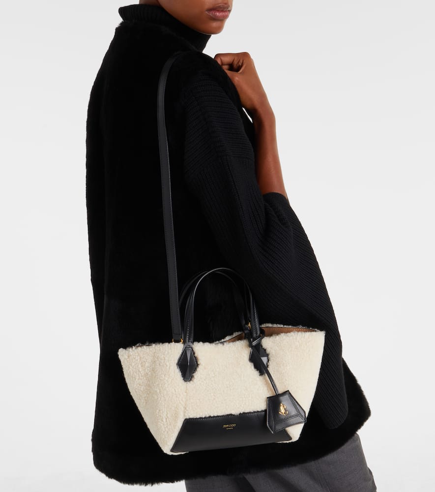Jimmy Choo Diamond Small Shearling Tote Bag In White