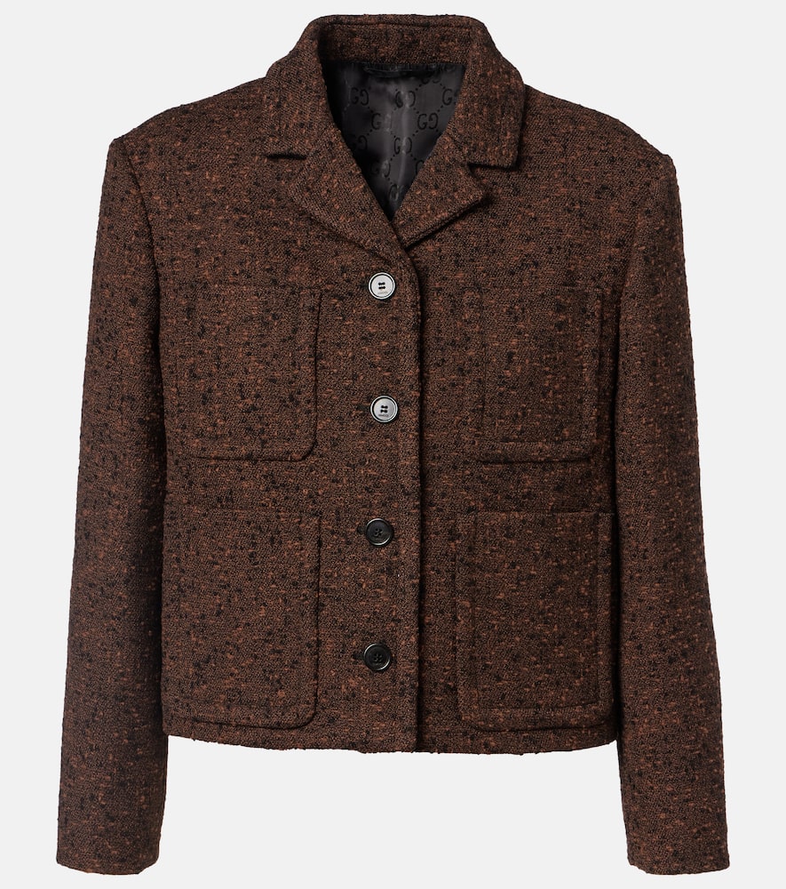 Gucci Wool-blend Tweed Jacket In Brown