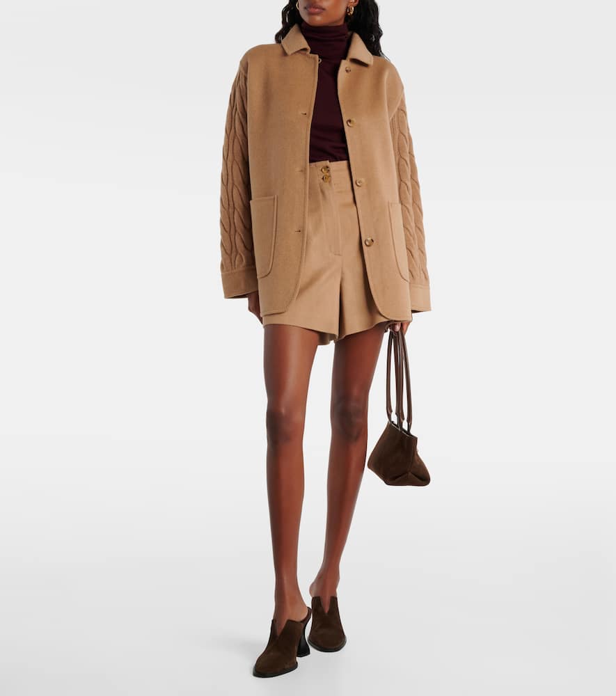 Max Mara Tacco Camel Hair Braided Coat With Knitted Sleeves In Brown