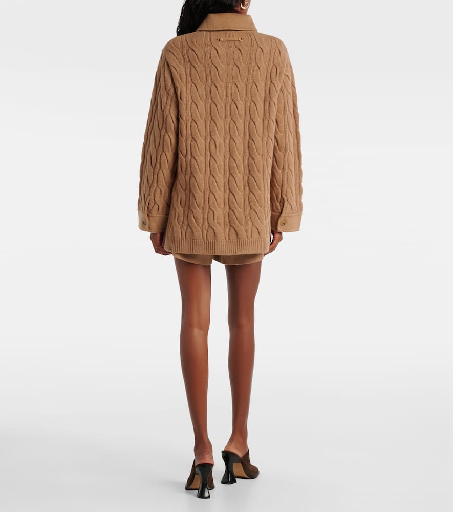 Max Mara Tacco Camel Hair Braided Coat With Knitted Sleeves In Brown