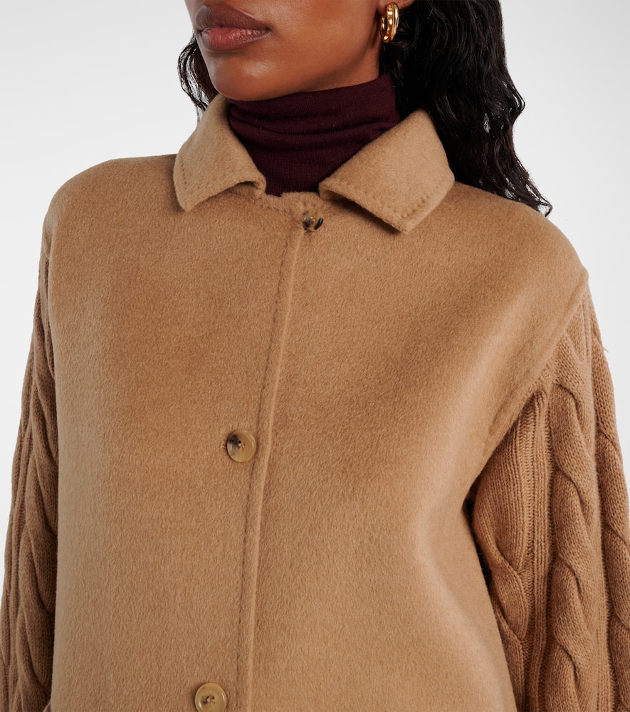 Max Mara Tacco Camel Hair Braided Coat With Knitted Sleeves In Brown
