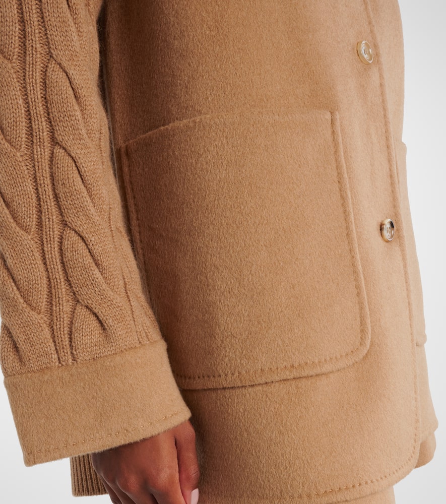 Max Mara Tacco Camel Hair Braided Coat With Knitted Sleeves In Brown