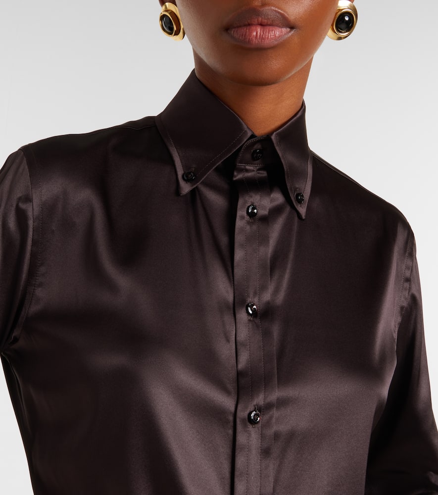 Ralph Lauren Cameron Silk-blend Charmeuse Shirt In Brown
