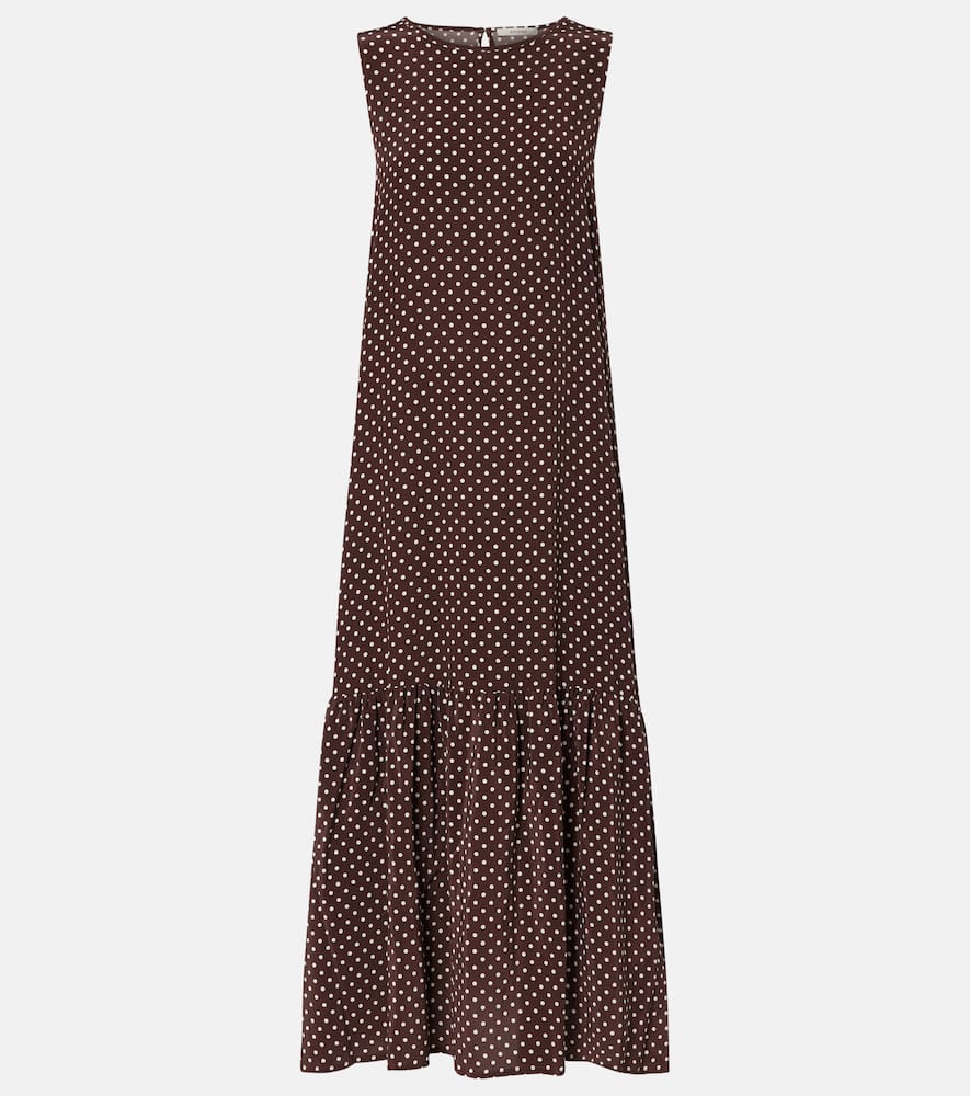 Asceno Polka-dot Silk Midi Dress In Brown