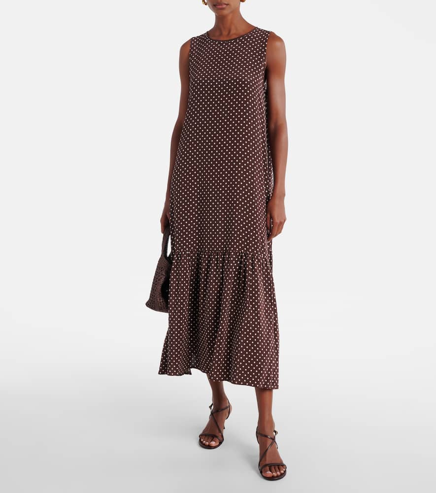 Asceno Polka-dot Silk Midi Dress In Brown