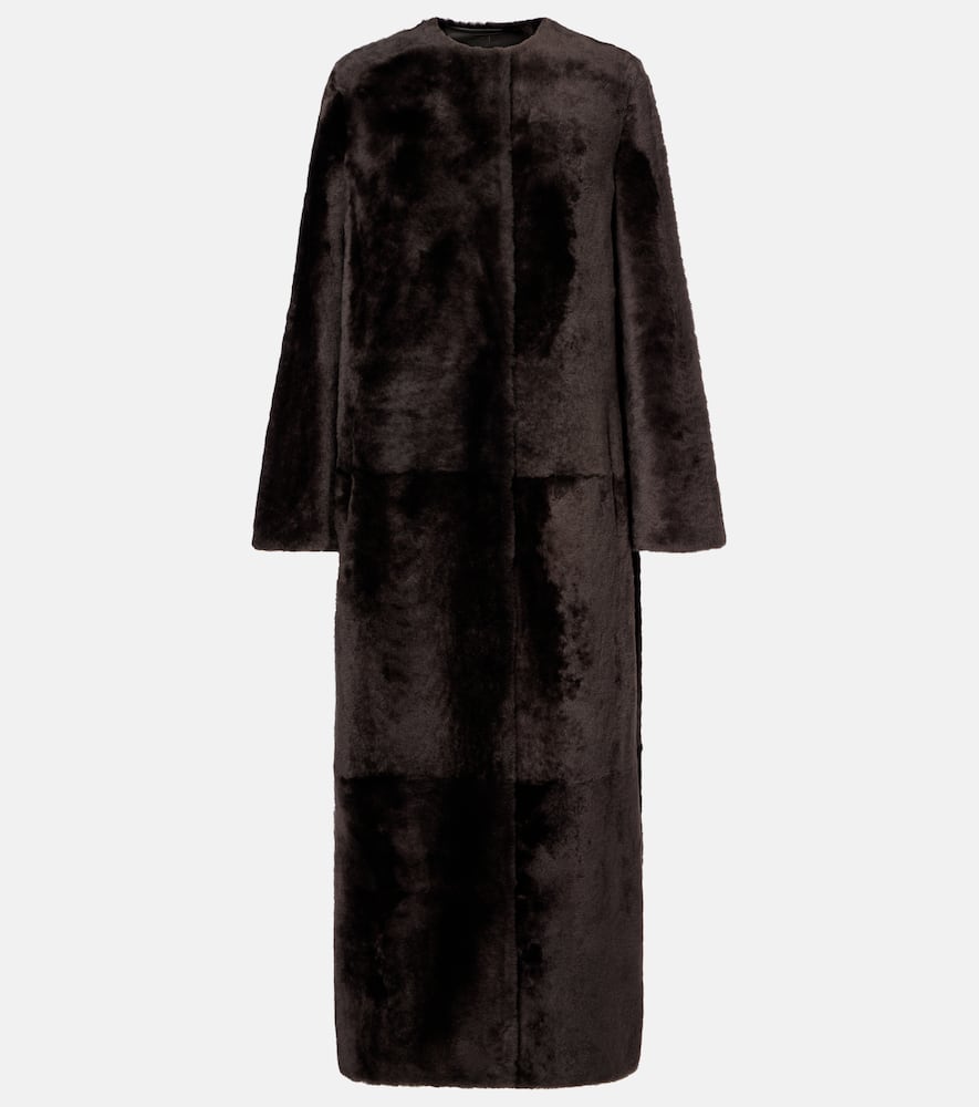 Yves Salomon Double-breasted Long Coat Notched Lapels In Brown