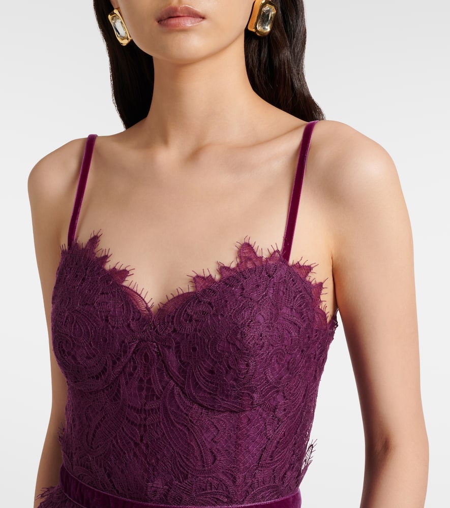 Costarellos Belted Lace Gown In Purple