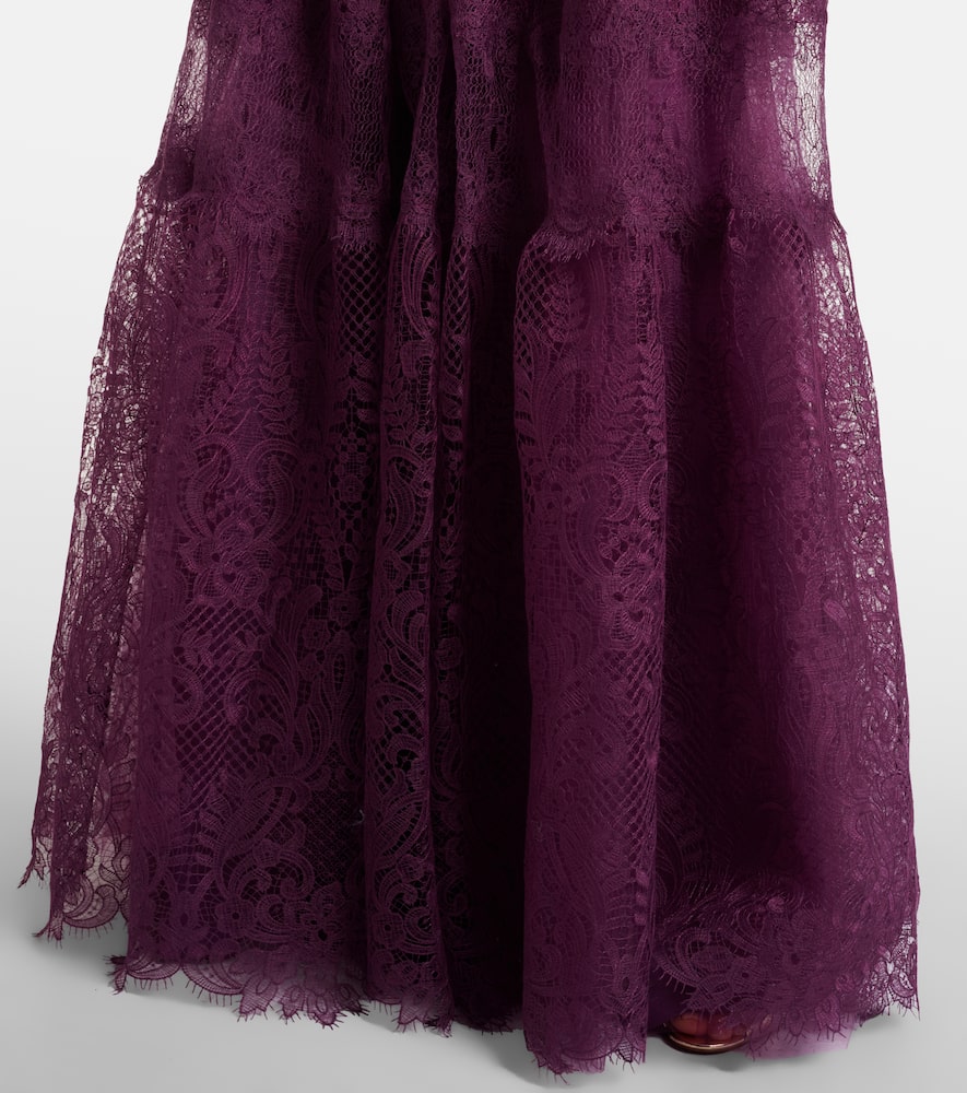 Costarellos Belted Lace Gown In Purple