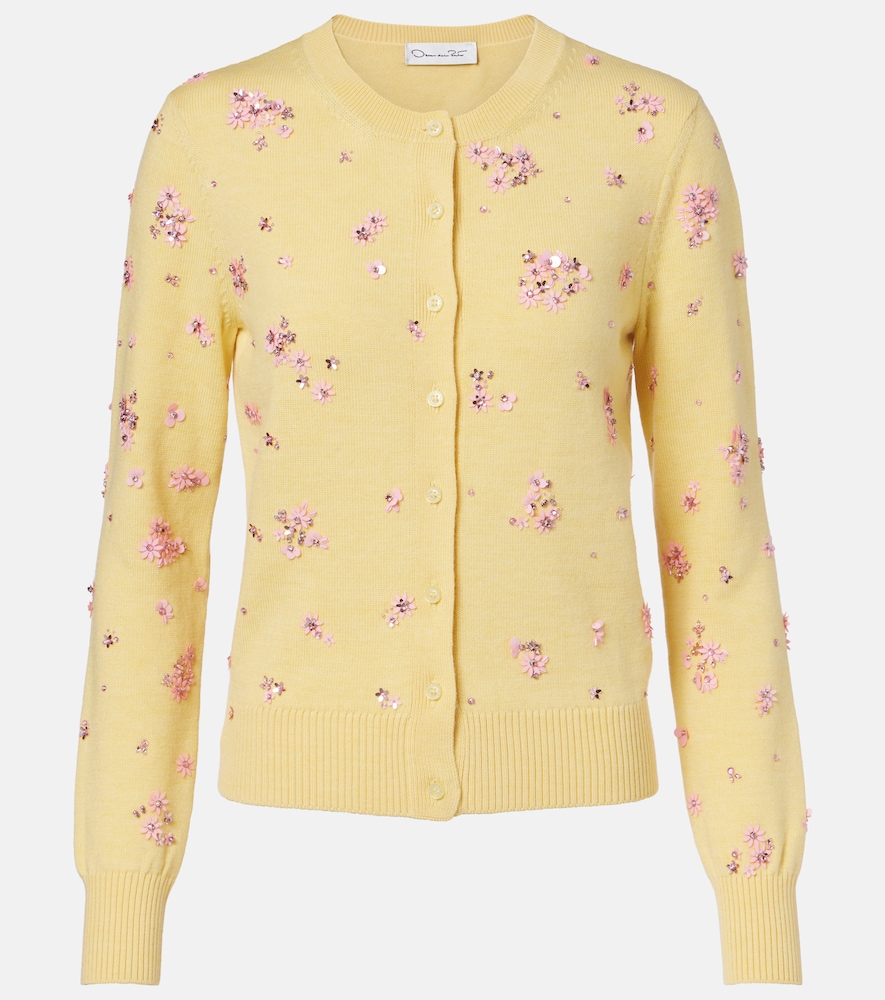 Oscar de la Renta Crystal Cluster virgin wool cardigan
