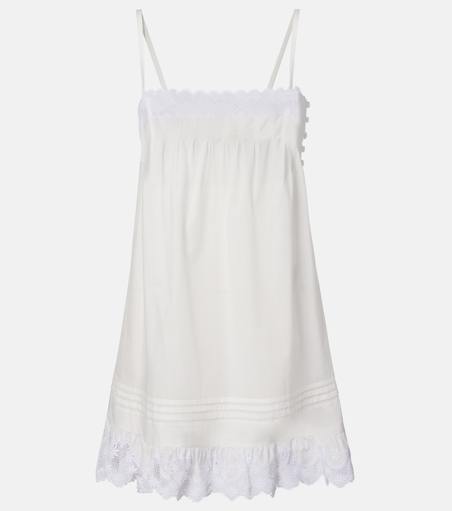 Saint Laurent Lace-trimmed cotton slip dress