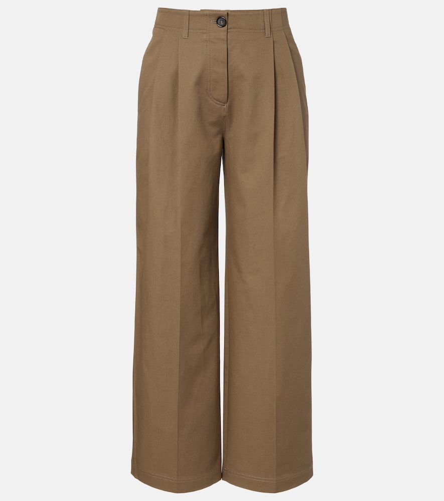 Totême Pleated Cotton Wide-leg Pants In Brown