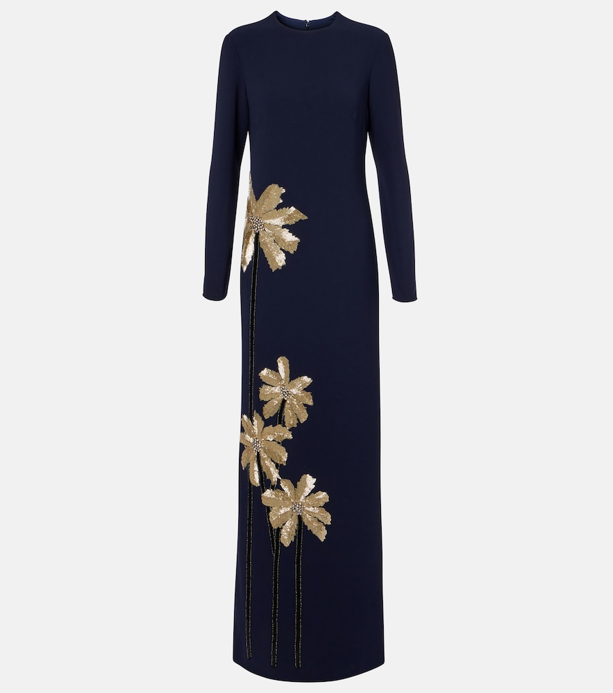 Costarellos Women's Blue Nevina Crystal-Embellished Crepe Gown UK Size 14 - Mytheresa