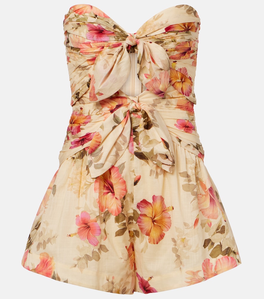 Zimmermann Mahon Floral Cotton Romper In Yellow