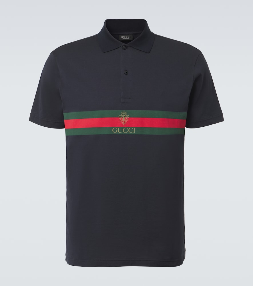 Gucci Men's Blue Web Stripe Cotton Jersey Polo Shirt UK Size 44 - Mytheresa