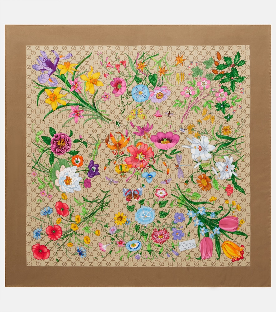 Gucci GG floral silk twill scarf