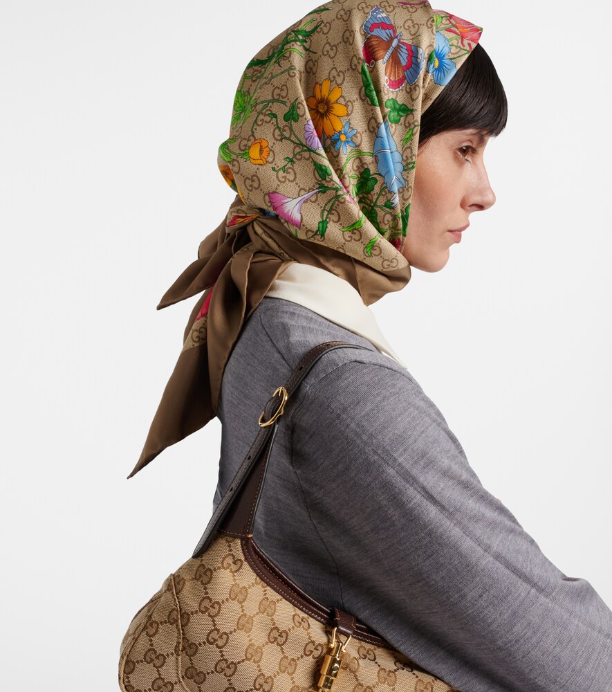 Gucci GG floral silk twill scarf