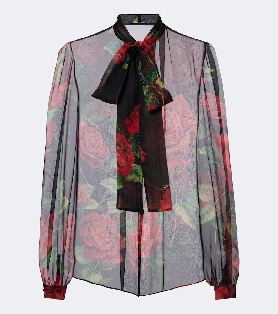 Dolce & Gabbana Floral Silk Chiffon Blouse In Black